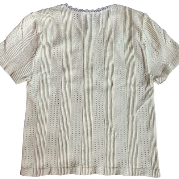 Social Revival Yellow/White, Eyelet, Lace Trimmed, Short Sleeve Crop Top- L/XL - Picture 2 of 8